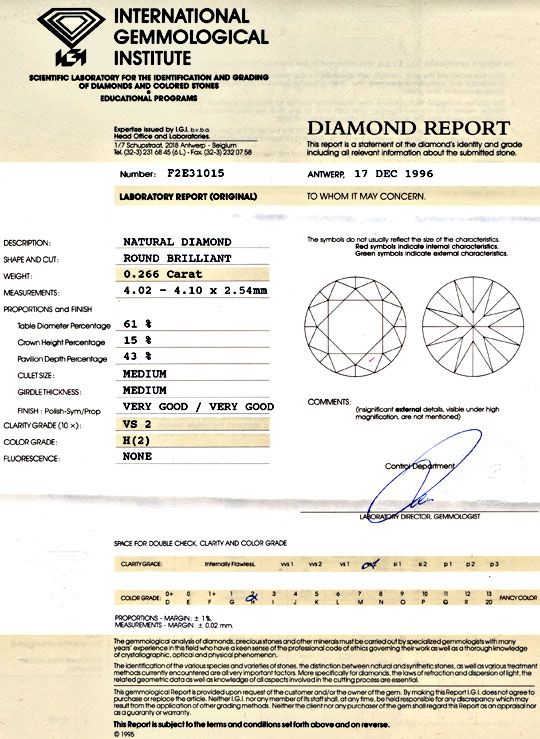 Foto 9 - Diamant IGI 0,266 Brillant Wesselton H VS VG/VG, D5711