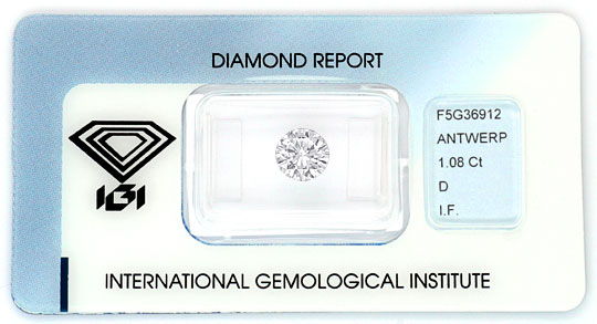 Foto 1 - Der Beste Diamant-Brillant IGI 1,08ct Lupenrein River D, D6065