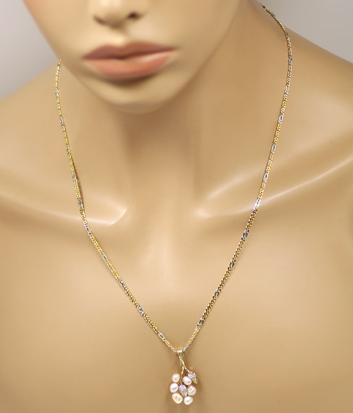 Foto 4 - Goldcollier mit Clip Anhänger Biwa Perlen und Diamanten, Q1040