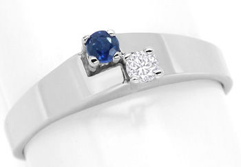 Foto 1 - Eleganter Weißgold-Ring mit blauem Saphir und Brillant, R8471