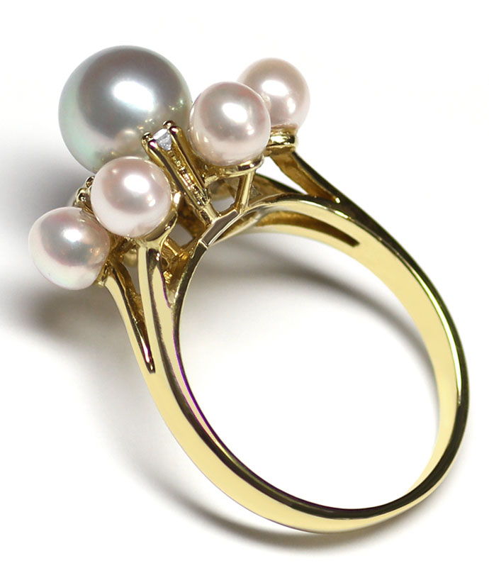 Foto 3 - Dekorativer Gold-Ring mit Zuchtperlen und Diamanten 14K, S3610
